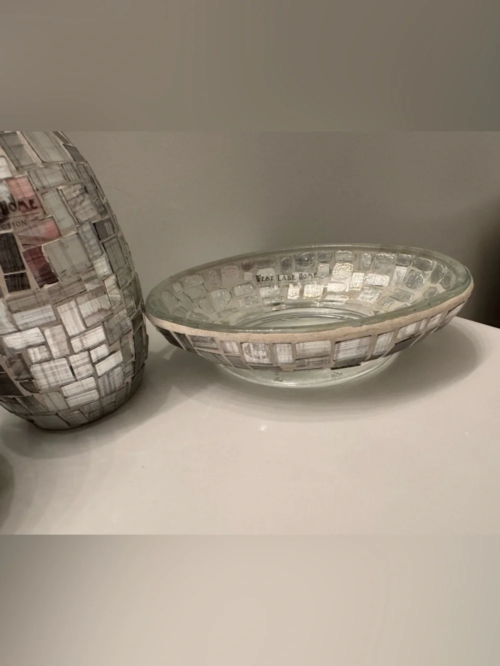 Silver Mosaic Home Bath Soap Dispenser pump, soap dish and toothbrush holder